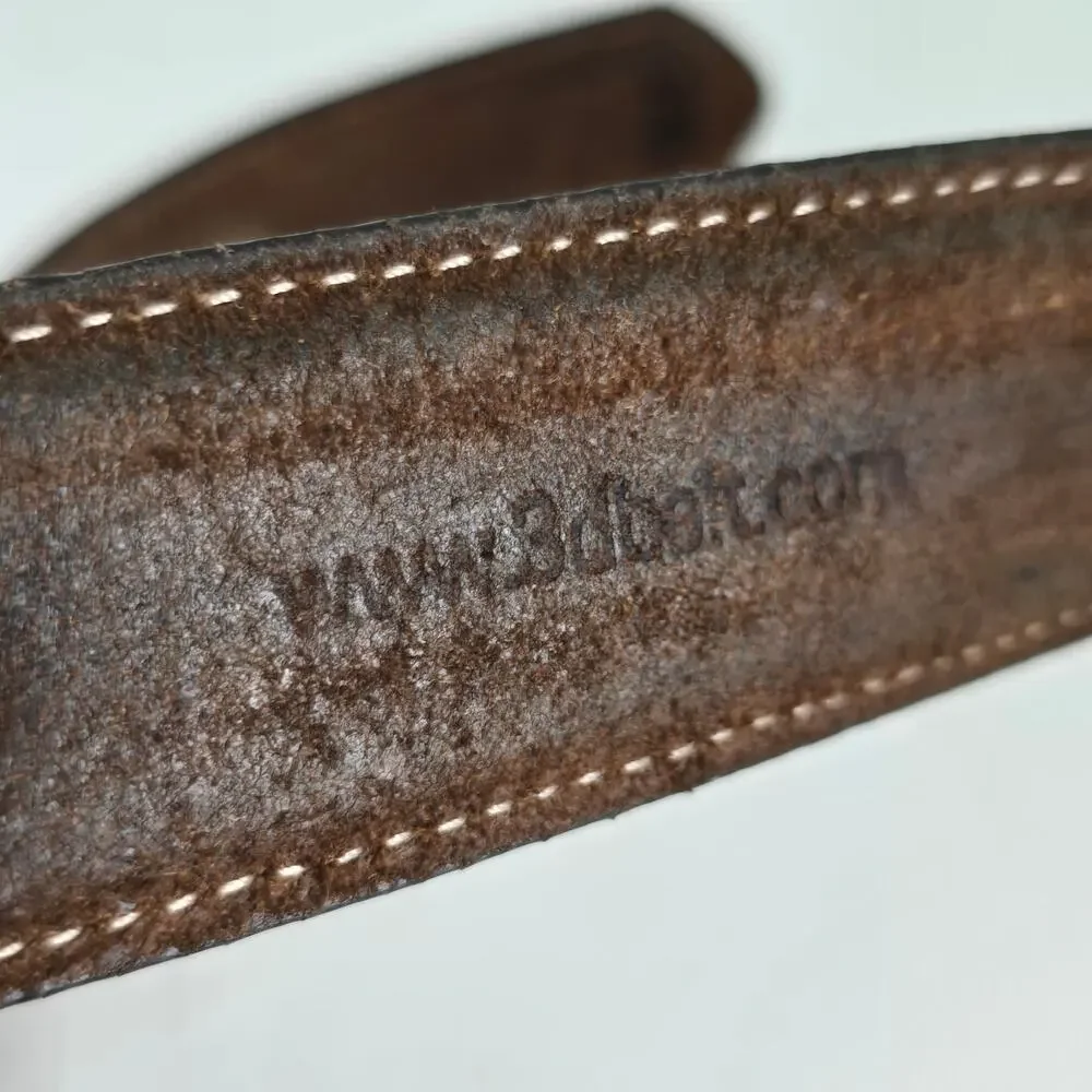 3D Belt Men's 42 Brown Genuine Leather Silver Tone Tooled Buckle Western Cowboy